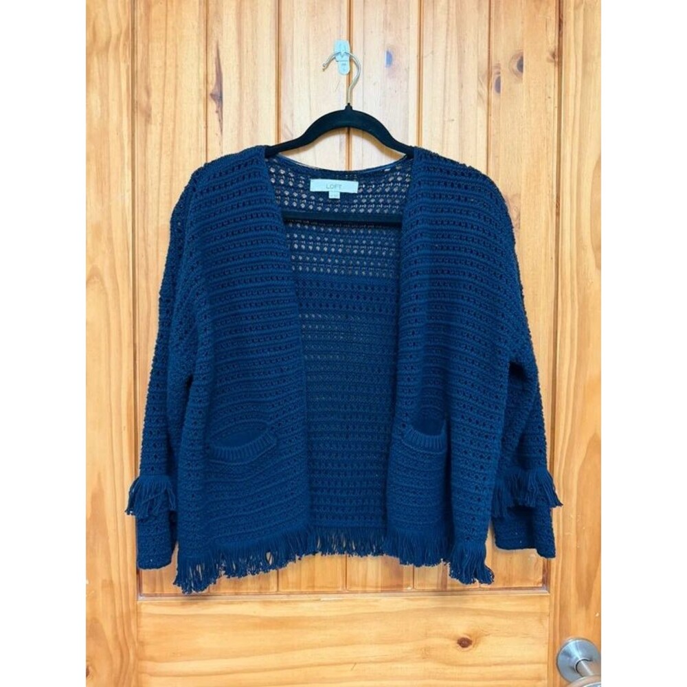 Loft Knit Fringe Cardigan Navy Size Small